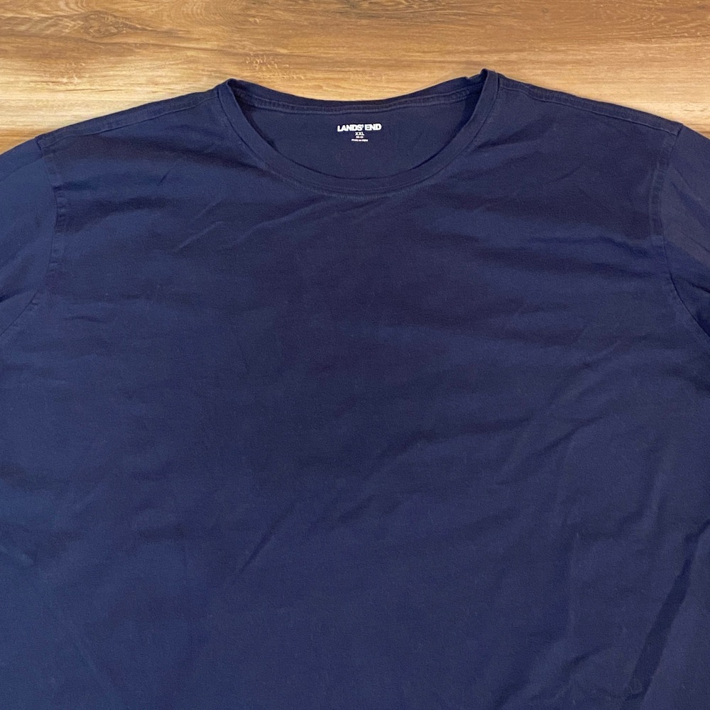 Lands End T Shirt Mens XXL Blue Long Sleeve Cotton T Shirt Basic Casual Top